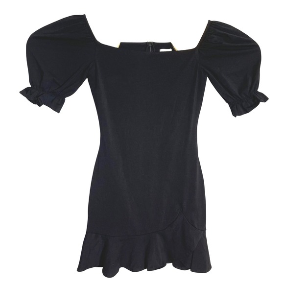 Princess Polly Dresses & Skirts - Princess Polly Black Puff Sleeve Ruffle Hem Mini Dress Square Neck Size US 2